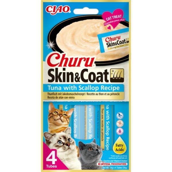 INABA Churu Skin&amp;Coat 4x14g z tuńczykiem i przegrzebkiem dla kota
