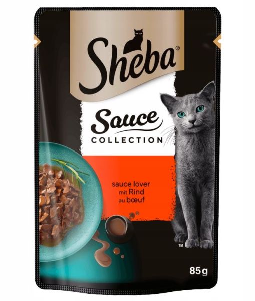 SHEBA Sauce Collection Soczyste Smaki saszetka 85 g mokra karma pełnoporcjowa dla dorosłych kotów kawałki z wołowiną w sosie