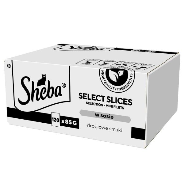 SHEBA Selection Select Slices Drobiowe Smaki saszetki 120x85 g w sosie kawałki z: kaczką, kurczakiem, drobiem, kaczką i indykiem  dla dorosłych kotów