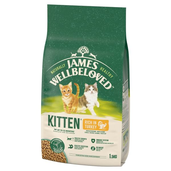 JAMES WELLBELOVED Kitten 1,5 kg sucha karma pełnoporcjowa dla kociąt &lt;12 miesięcy bogata w indyka i ryż