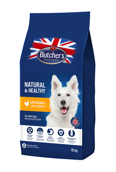BUTCHER'S Natural&amp;Healthy sucha karma dla psa z kurczakiem 15 kg