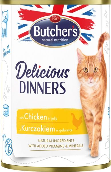 BUTCHER'S Delicious Dinners, karma dla kota, kawałki z kurczakiem w galaretce, 400g