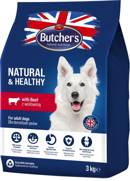 BUTCHER'S Natural&amp;Healthy sucha karma dla psa z wołowiną 3 kg