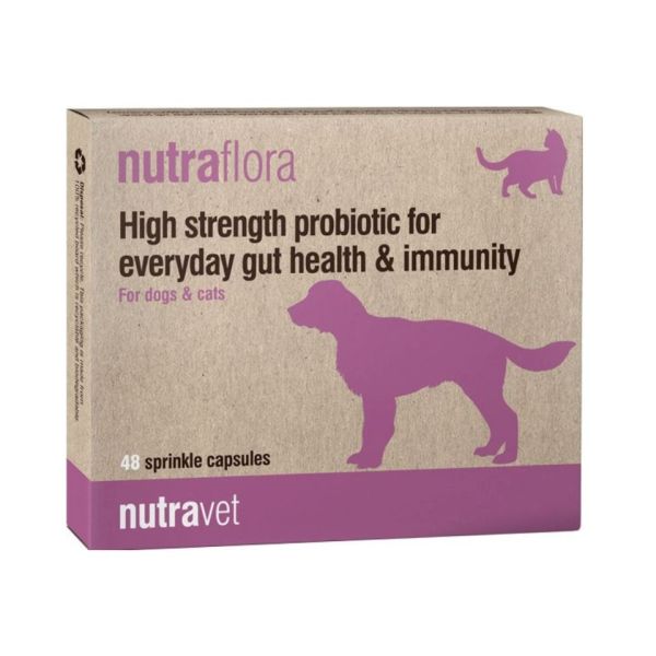 NUTRAVET Nutraflora 48 kapsułek probiotyk wspomagający jelita i odporność psów i kotów