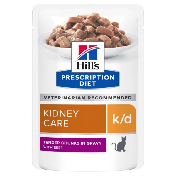 HILL'S Prescription Diet Feline k/d z wołowiną 12x85 g w saszetkach
