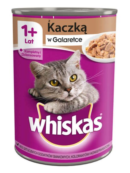 WHISKAS Adult puszka 400 g - mokra karma pełnoporcjowa dla dorosłych kotów, kawałki z kaczką w galaretce