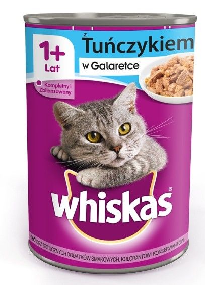 WHISKAS Adult puszka 400 g - mokra karma pełnoporcjowa dla dorosłych kotów, kawałki z tuńczykiem w galaretce
