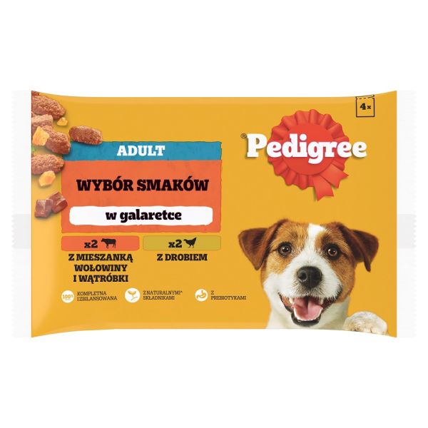 PEDIGREE Adult Wybór Smaków saszetki 4x100 g mokra karma pełnoporcjowa dla dorosłych psów, z mieszanką wołowiny i wątróbki, z drobiem, w galaretce