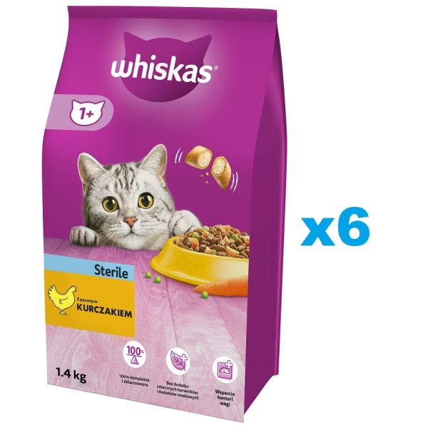 WHISKAS Sterile 6x1.4 kg sucha karma z kurczakiem dla kotów sterylizowanych