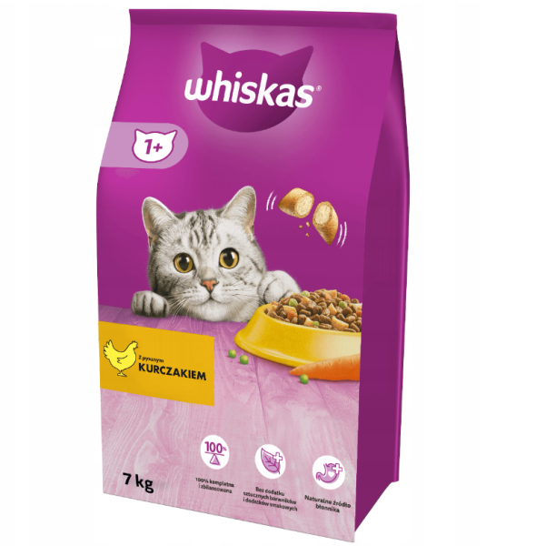WHISKAS Adult 7 kg sucha karma pełnoporcjowa dla dorosłych kotów, z pysznym kurczakiem