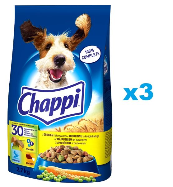 CHAPPI 3x2,7 kg - sucha karma dla psów z drobiem i warzywami