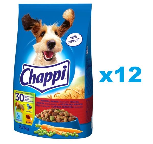 CHAPPI 3x2.7 kg - sucha karma dla psów z wołowiną, drobiem i warzywami