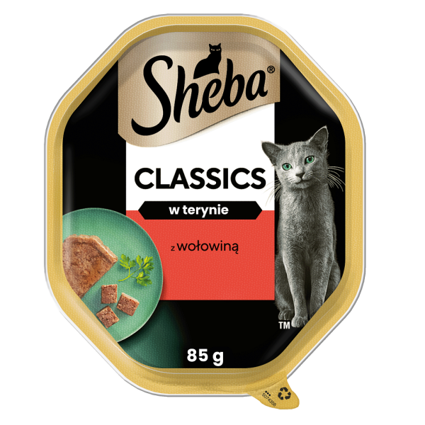 SHEBA Classics tacka 85 g mokra karma pełnoporcjowa dla dorosłych kotów z wołowiną w terynie