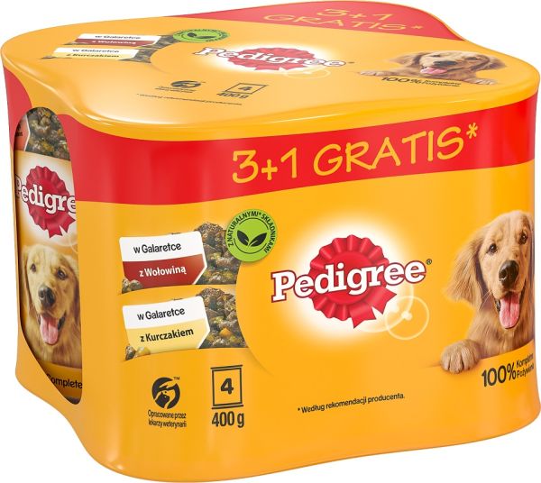 PEDIGREE Adult 4x400 g mokra pełnoporcjowa karma dla dorosłych psów w galaretce z kurczakiem i wołowiną