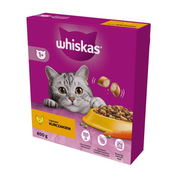 WHISKAS Adult 800 g sucha karma pełnoporcjowa z pysznym kurczakiem dla dorosłych kotów