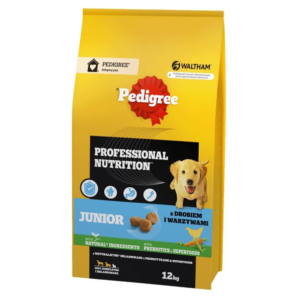 PEDIGREE Junior Professional Nutrition 12 kg z drobiem i warzywami dla szczeniąt psów dużych i średnich ras