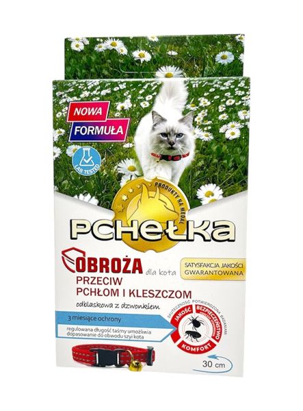 PCHEŁKA Obroża przeciw pchłom i kleszczom z dzwoneczkiem dla kota 30 cm