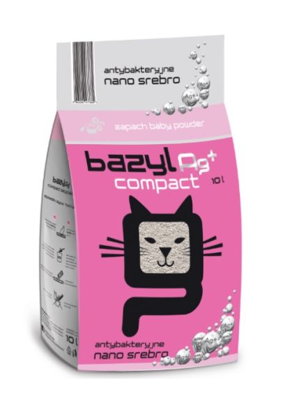 BAZYL Ag+ Compact Baby Powder 10 L żwirek bentonitowy z nano srebrem o zapachu baby powder dla kota