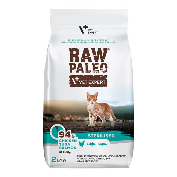 VET EXPERT Raw Paleo Sterilised Chicken&amp;Tuna&amp;Salmon dla kotów kastrowanych 2 kg