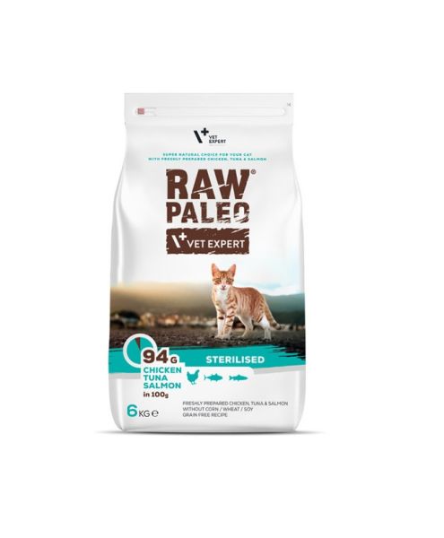 VET EXPERT Raw Paleo Sterilised Chicken&amp;Tuna&amp;Salmon dla kotów kastrowanych 6 kg