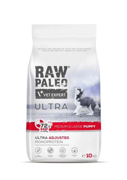 RAW PALEO Ultra Beef Medium Large Puppy 10kg dla szczeniąt ras średnich i dużych wołowina