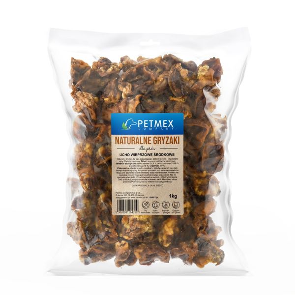 PETMEX Ucho wieprzowe środkowe 1kg naturalny gryzak dla psa