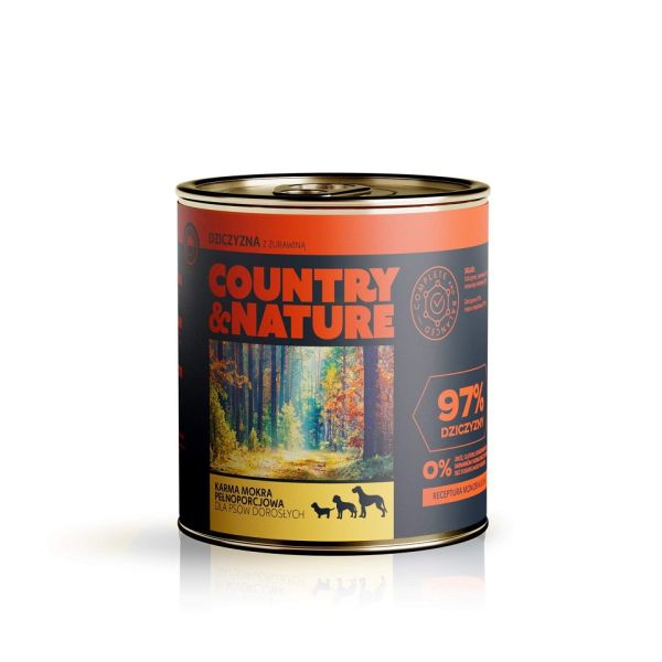 COUNTRY&amp;NATURE Bezzbożowa mokra karma dziczyzna z żurawiną 850 g