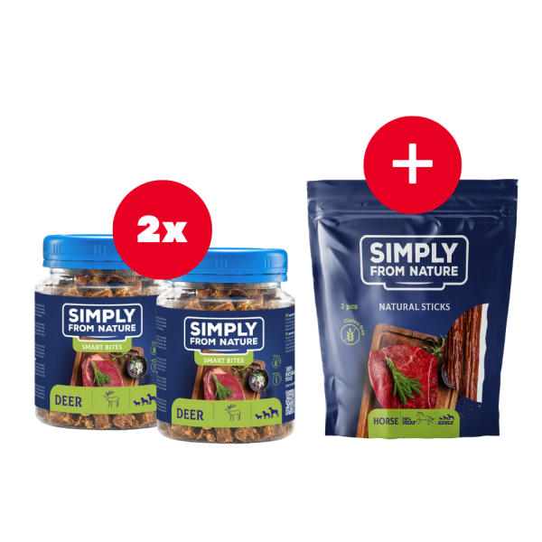 SIMPLY FROM NATURE Smart Bites Trenerki z jelenia dla psów 2 x 130 g + przysmak GRATIS