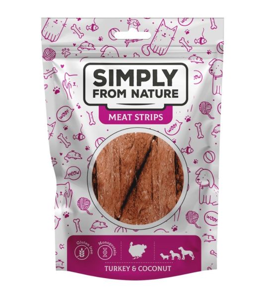 SIMPLY FROM NATURE Meat Strips Mięsne paski z indykiem i kokosem dla psów 80 g