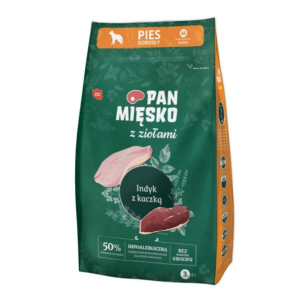 PAN MIĘSKO z ziołami Indyk z kaczką M 3 kg dla ras średnich