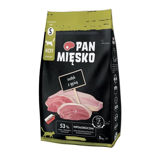 PAN MIĘSKO Indyk z gęsią dla kotów chrupki S 5 kg