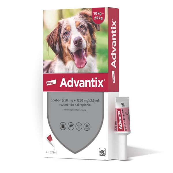 BAYER ADVANTIX Roztwór do nakrapiania dla psów od 10 do 25 kg (4 x 2,5 ml)