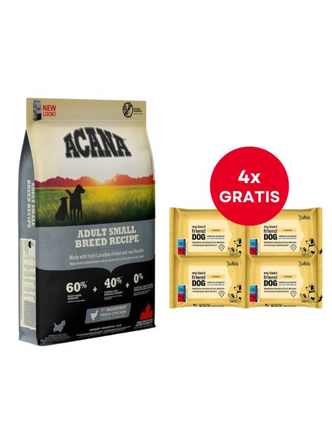ACANA Adult small breed 6 kg + LUBA My best friend Nawilżane chusteczki do pielęgnacji oczu, uszu i fałd skórnych 4 x 25 szt. GRATIS