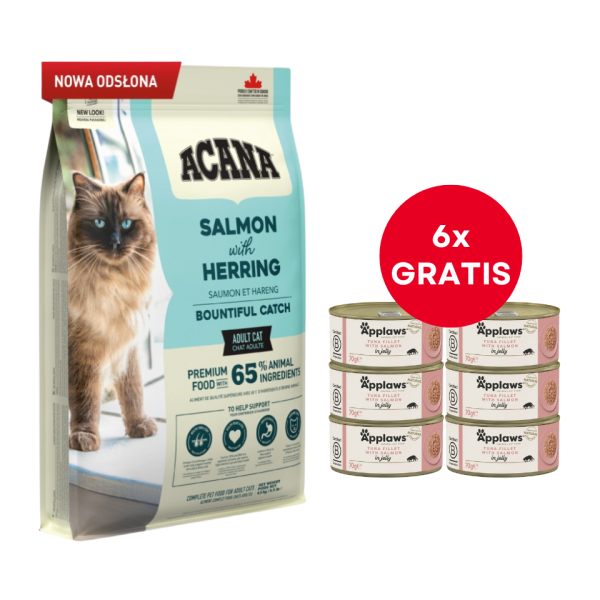 ACANA Bountiful Catch Cat 4,5 kg + APPLAWS Cat Adult Tuna Fillet with Salmon in Jelly tuńczyk i łosoś w galarecie 6 x 70 g GRATIS