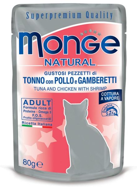 MONGE Karma dla kota Tuńczyk z kurczakiem i krewetkami 80 g
