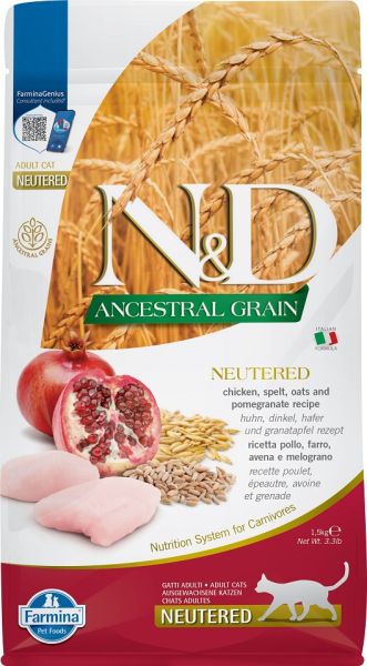 FARMINA N&amp;D Ancestral Grain Cat Neutered Chicken &amp; Pomegranate 1,5 kg dla kotów po kastracji