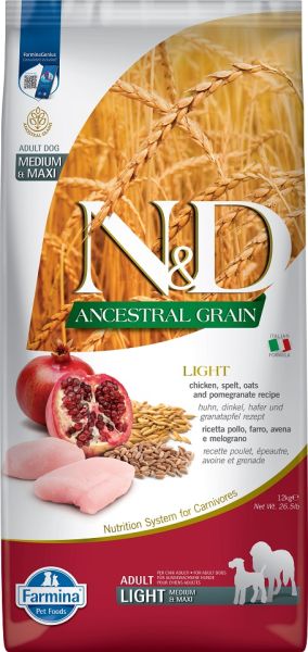 FARMINA N&amp;D Ancestral Grain Chicken &amp; Pomegranate Light Medium &amp; Maxi 12 kg dla psów z nadwagą