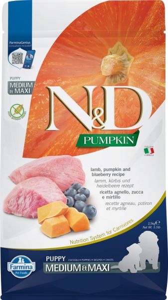 FARMINA N&amp;D GF Pumpkin Lamb &amp; Blueberry Puppy Medium &amp; Maxi 2.5 kg dla szczeniąt średnich i dużych ras