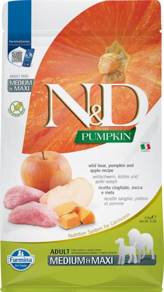 FARMINA N&amp;D GF Pumpkin Boar &amp; Apple Adult Medium &amp; Maxi 2.5 kg dla psów ras średnich i dużych