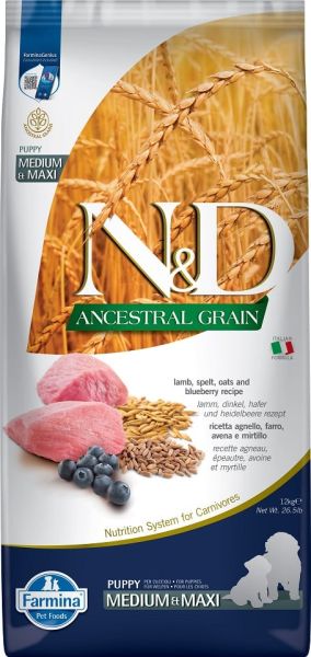 FARMINA N&amp;D Ancestral Grain Dog Lamb &amp; Blueberry Puppy Medium &amp; Maxi 12 kg dla szczeniąt średnich i dużych ras