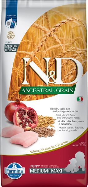 FARMINA N&amp;D Ancestral Grain Chicken &amp; Pomegranate Medium &amp; Maxi Puppy 12 kg karma dla szczeniąt