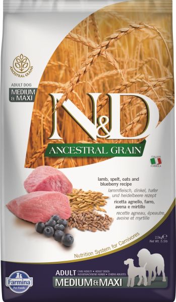 FARMINA N&amp;D Ancestral Grain Dog Adult Medium&amp;Maxi lamb, spelt, oats, blue 2,5 kg