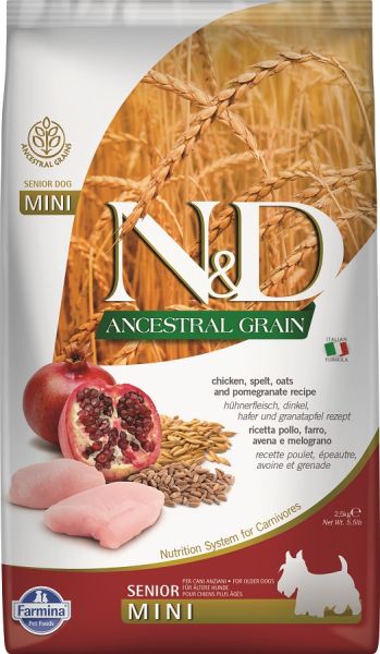 FARMINA N&amp;D Ancestral Grain Dog Chicken, Spelt, Oats and Pomegranate Senior Mini 2.5 kg dla starszych psów małych ras