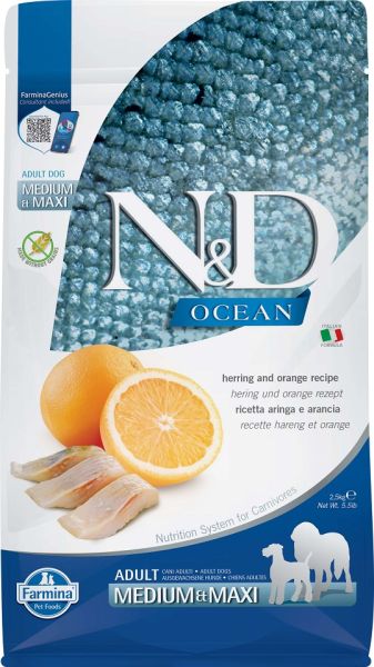FARMINA N&amp;D Ocean dog adult herring &amp; orange medium &amp; maxi 2,5 kg