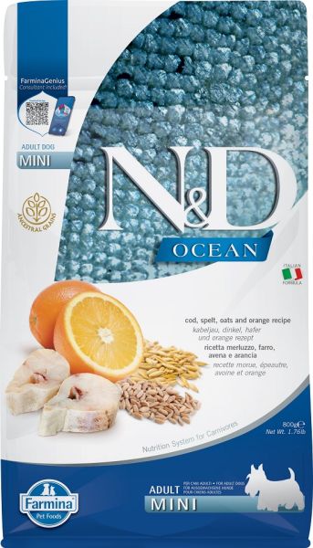 FARMINA N&amp;D Ocean Adult Mini codfish, spelt, oats, orange 800 g