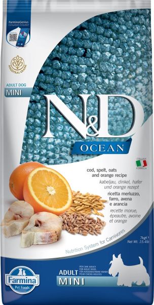 FARMINA N&amp;D Ocean dog codfish, spelt, oats, orange Adult Mini 7 kg karma dla psów małych ras