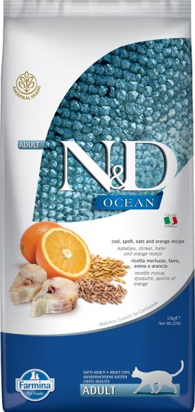 FARMINA N&amp;D Ocean Cat Adult Cod, Spelt, Oats &amp; Orange 10 kg