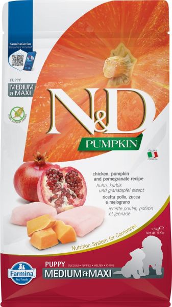 FARMINA N&amp;D Pumpkin Dog Puppy Medium &amp; Maxi chicken, pumpkin &amp; pomegranate 2.5 kg karma dla szczeniąt dużych ras