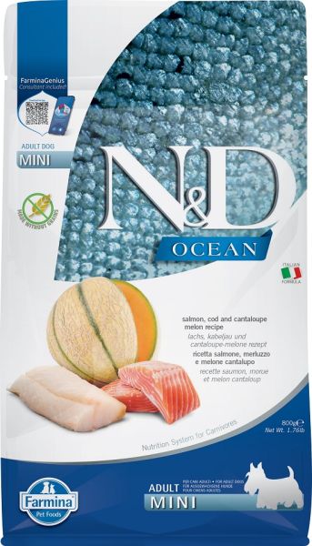 FARMINA N&amp;D Ocean Dog Adult Mini salmon, cod &amp; canatloupe melon 800 g łosoś, dorsz, melon