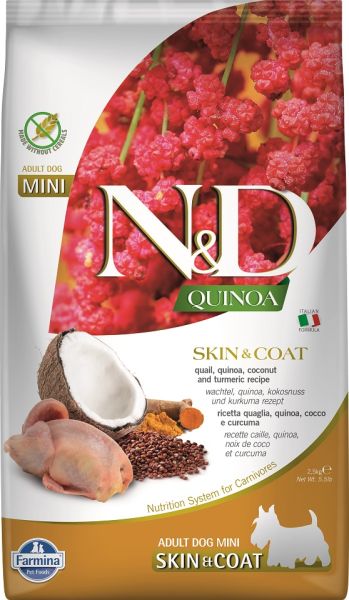 FARMINA N&amp;D Quinoa Dog Skin&amp;Coat Adult Mini quail, coconut 2.5 kg dla psów malych ras z przepiórką